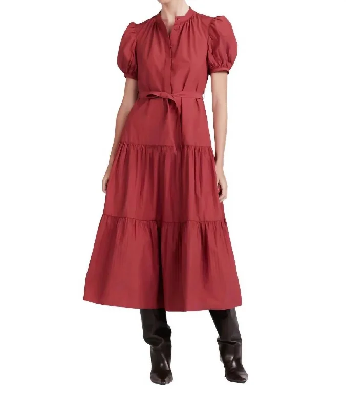 Women's Everyday Garments Wardrobe Essentials Alexandra Puff Sleeve Shirt Midi Dress In Rhubarb