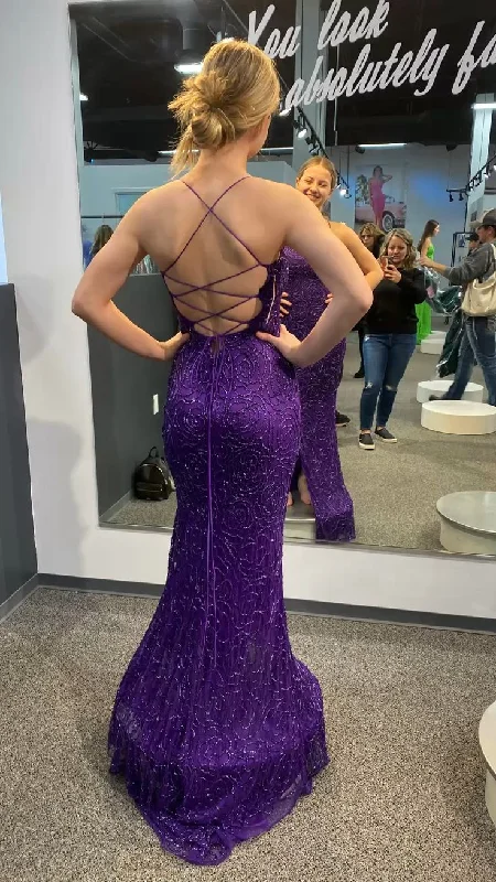 Women's Stylish Outdoor Outfit Season Sale Luxurious Purple Mermaid Prom Dress,Lace-up Back Prom Gown Y5027