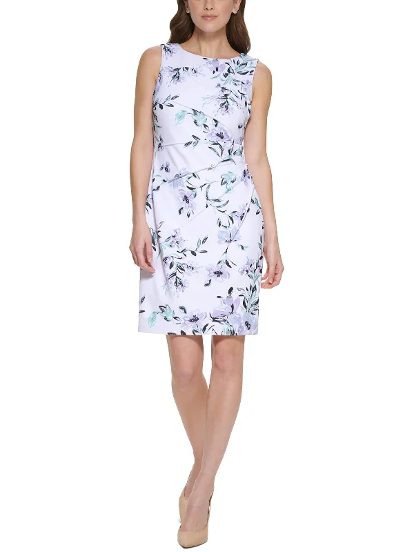 Women's Evening Clothing Evening Looks Petites Womens Floral Print Above Knee Sheath Dress