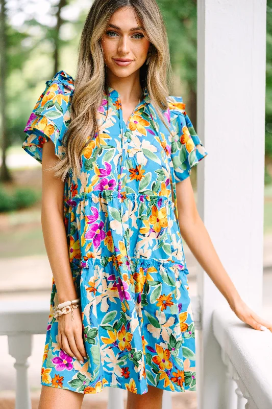 Women's Trendy Apparel Fashion Sale Make It Known Aqua Blue Floral Dress