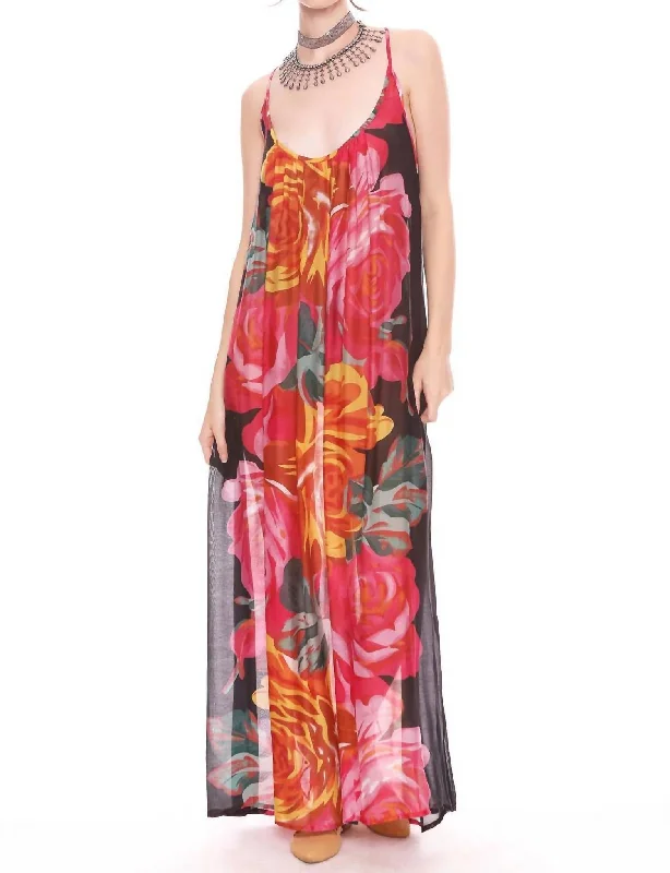 Affordable Women's Garments Best-Sellers Exotic Rose Maxi Dress In Black/red