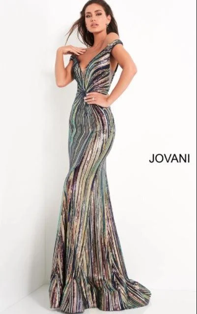 Women's Office Attire Beat The Heat In Tropical Styles Jovani 04809 Off Shoulder Prom Long Dress