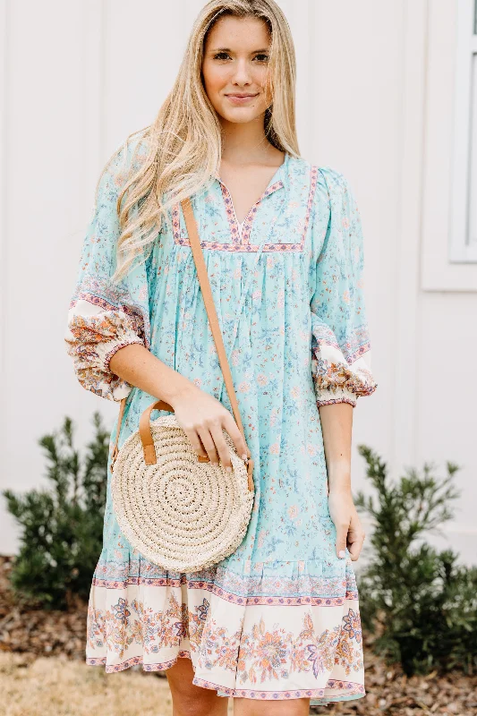 Women's Casual Apparel For Weekends Last Chance Sale Let's Get Out Seafoam Blue Ditsy Floral Dress