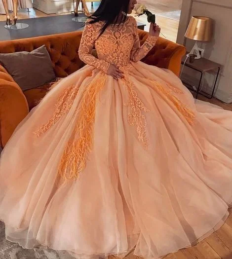 Women's High-Fashion Clothes Summer Fashion Long Sleeve Tulle Appliques Ball Gown Quinceanera prom Dresses    cg12983