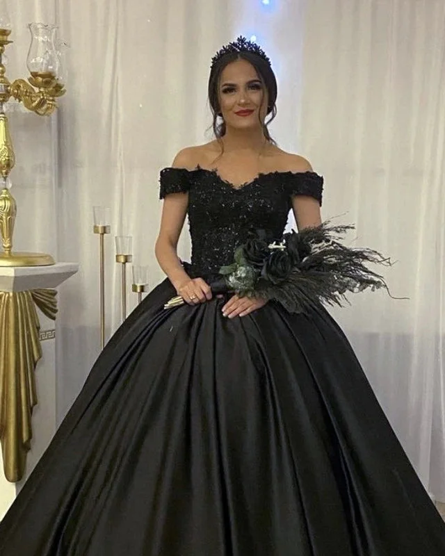 Women's Formal Event Outfit Save On Inspired Styles Black Wedding Dresses Gothic Ball Gown Off the Shoulder Bridal Dress