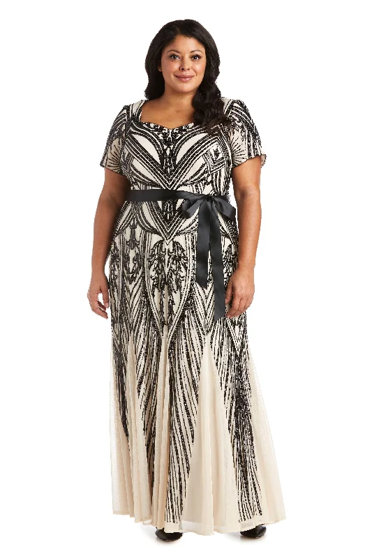 Women's Transitional Attire Fashionista Favorites R&M Richards 7385W Long Plus Size Sequins Dress