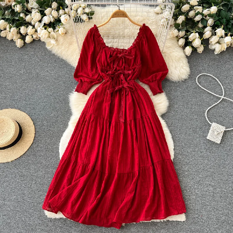 Charming Women's Clothes For Special Events Cool Prices Red A line long sleeve dress fashion dress     S155