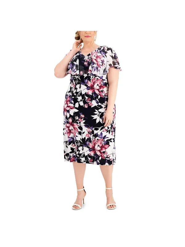 Women's Festive Attire End Of Season Sale Plus Womens Floral Print Popover Maxi Dress