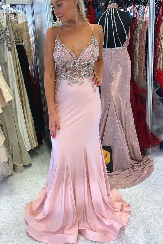 Women's Classic Attire Limited Styles Mermaid Pink Formal Gown with Beaded Top prom dress     cg14425