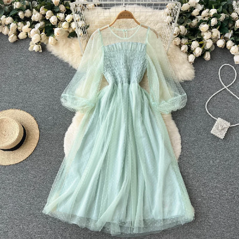 Women's Cozy Clothes Unbeatable Prices Green tulle long sleeve dress fashion dress      S172