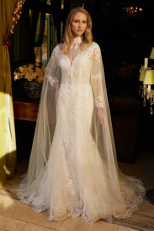 Women's High-Fashion Outfit Holiday Sale Long Sleeve Cape Bridal Gown by GLS Gloria GL3605